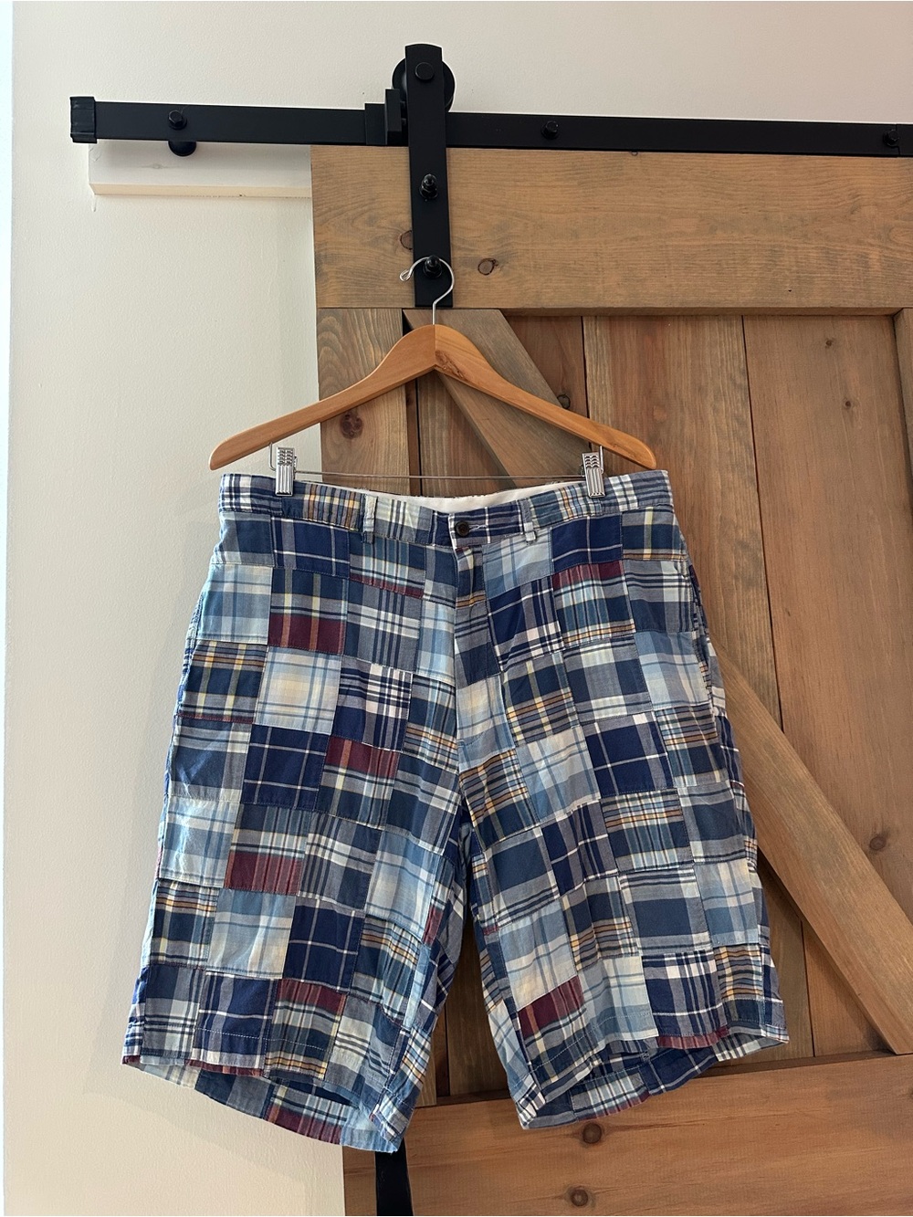 Men's Blue Plaid Patchwork Shorts